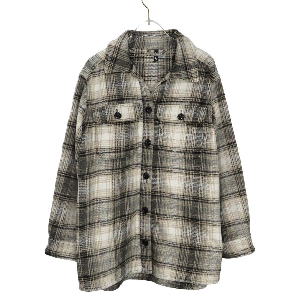 H&M Black & Cream Plaid Shacket Jacket Fleece Casual Jacket Small